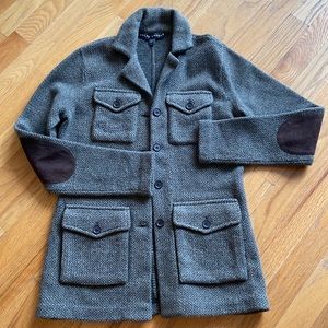 Ralph Lauren Black Label Wool-Cashmere Blend Suede Elbow Patches Sweater